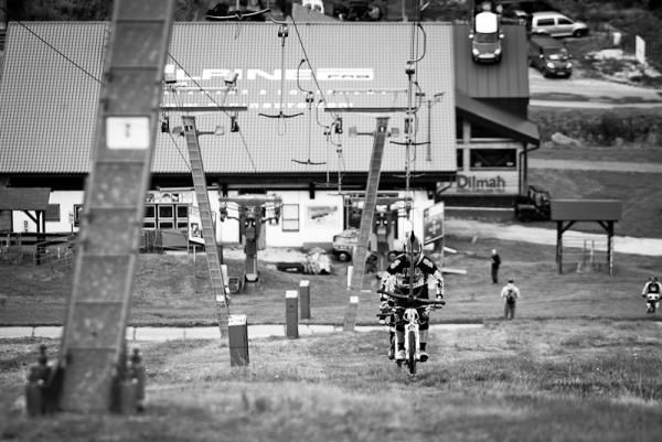 A rider gets a tow up