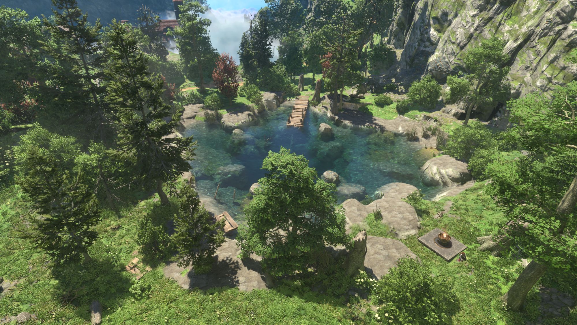 Enshrouded - Mountainside Pond south in the Springlands, next to the Hollow Halls