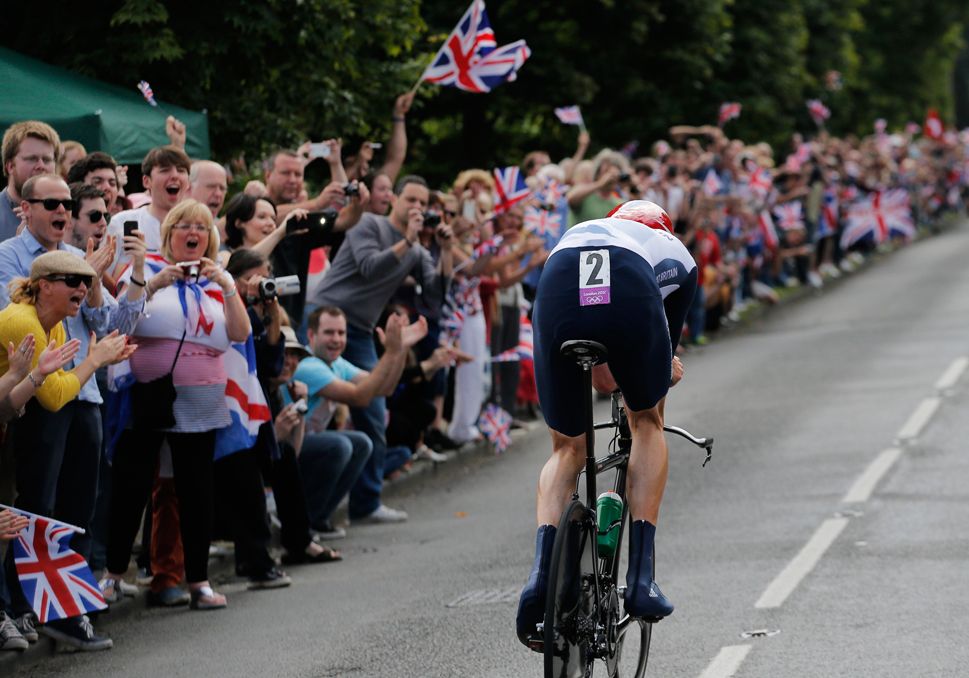 Heading for gold in the time trial at the London Olympics