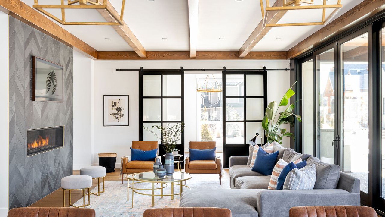 metal barn doors in a living room