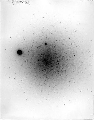 A digital image of a glass plate that captured astronomical observations in 1945.