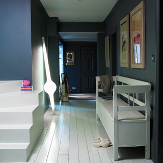 white staircase with floorboard and wall frame