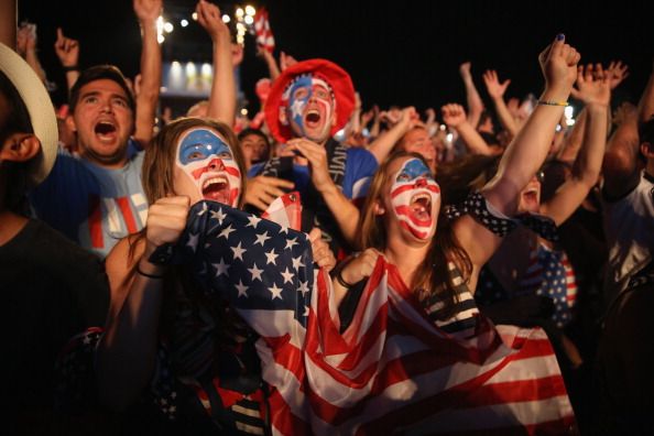 American soccer fans cheer on Team U.S.A during the World Cup in Rio de Janeiro.