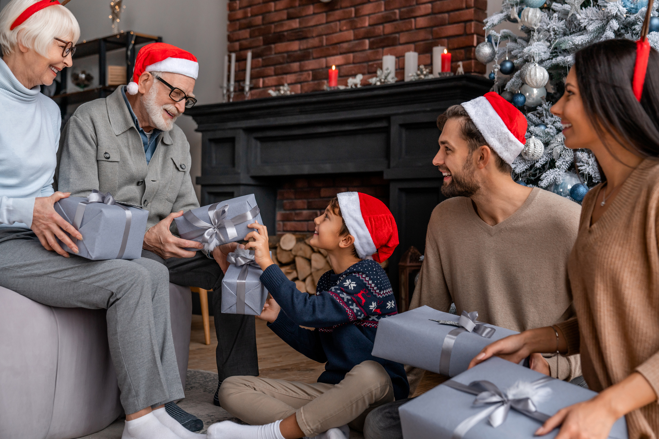 A family exchanging gifts