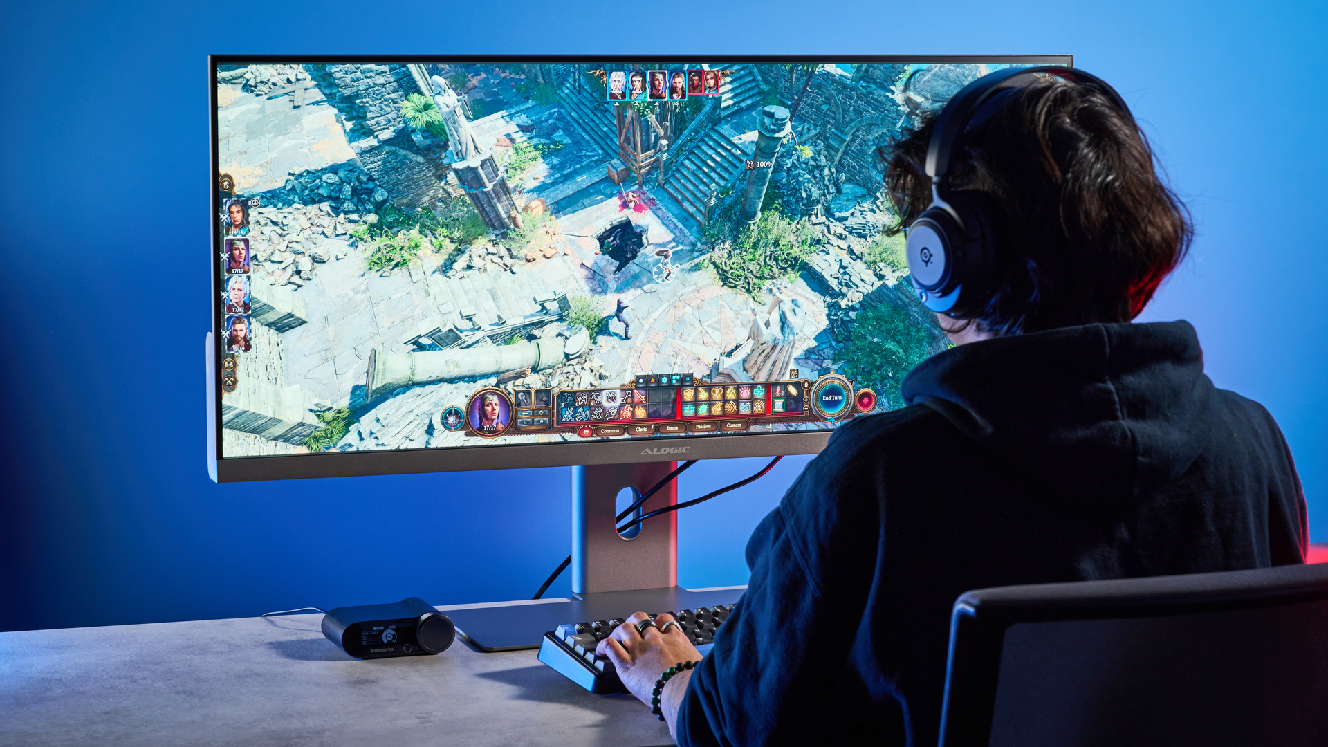An Alogic Edge 5K ultrawide monitor