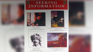 A "Seeking Information" poster on display at the FBI press conference on the state of the Isabella Stewart Gardner Museum art heist investigation, March 15, 2013.