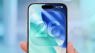 ios 26 logo on an iphone