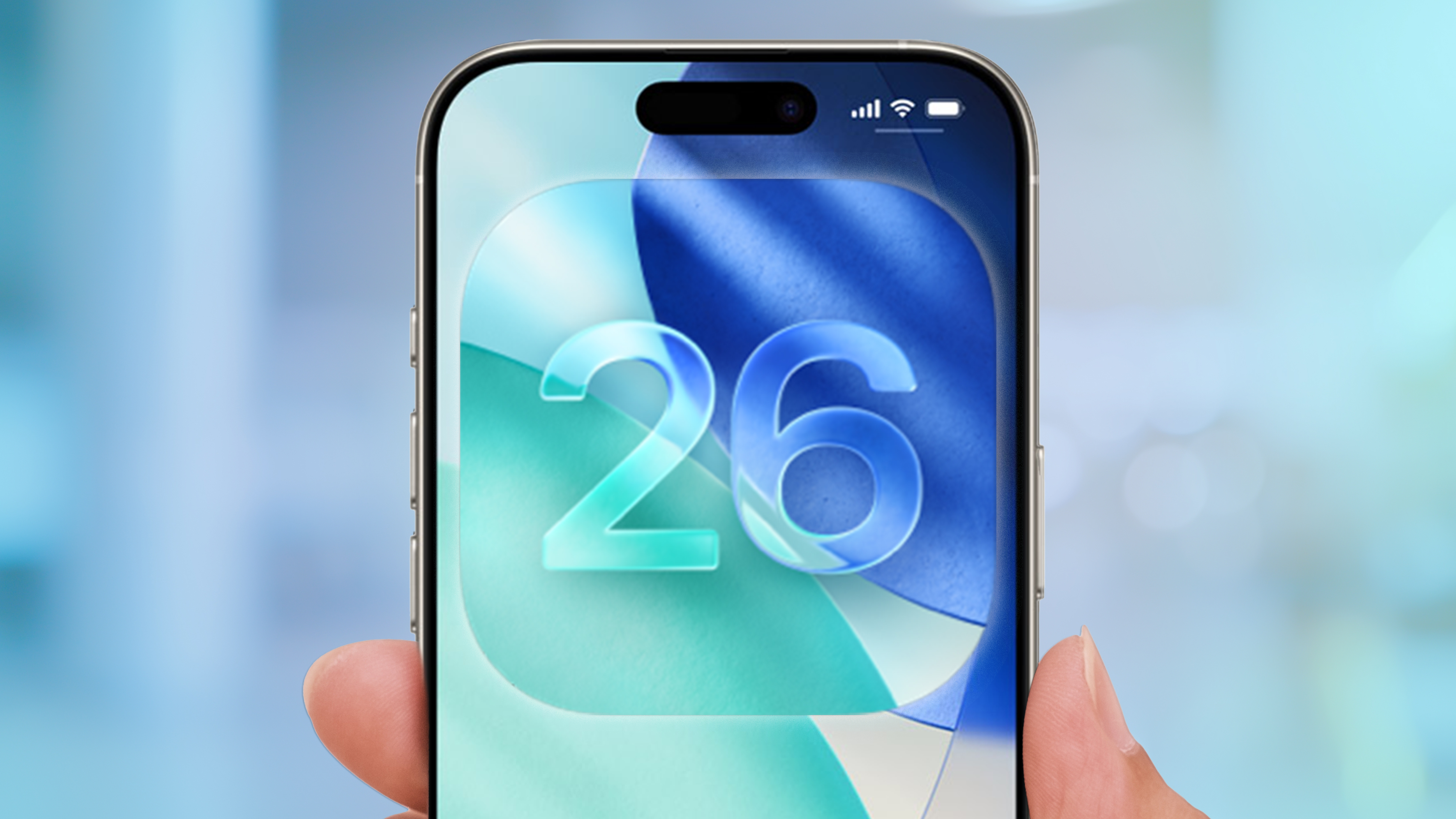 ios 26 logo on an iphone