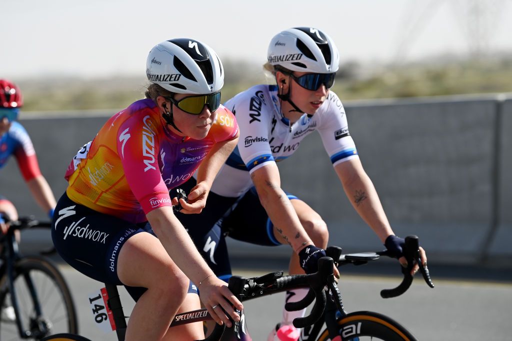 DUBAI UNITED ARAB EMIRATES FEBRUARY 09 Lonneke Uneken of The Netherlands and Team SD Worx competes during the 1st UAE Tour Women 2023 Stage 1 a 109km stage from Port Rashid to Dubai Harbour UAETourWomen on February 09 2023 in Dubai United Arab Emirates Photo by Tim de WaeleGetty Images