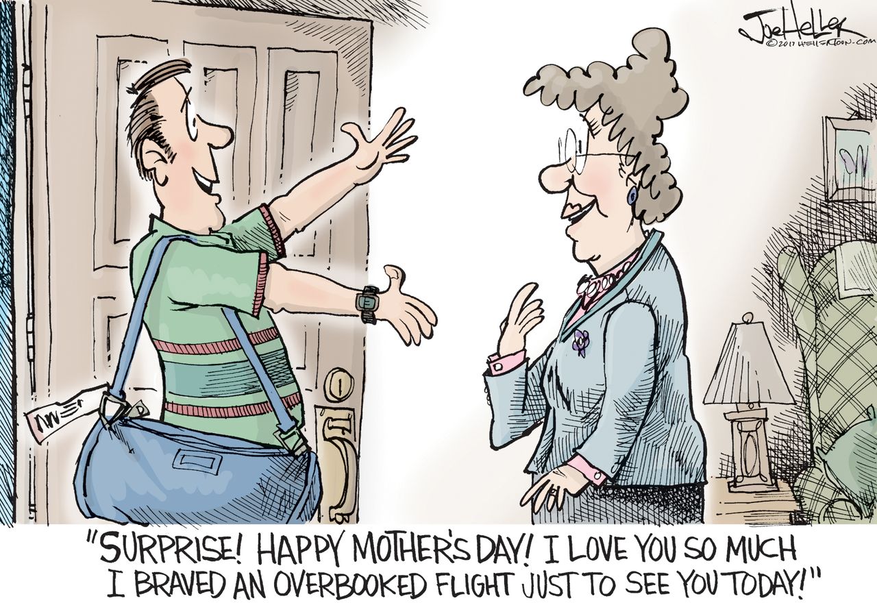 Editorial Cartoon U.S. Mothers Day Overbooked Flight Airline