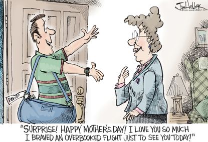 Editorial Cartoon U.S. Mothers Day Overbooked Flight Airline