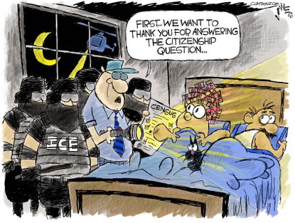 Political cartoon U.S. census citizenship question DACA immigration ICE deportation