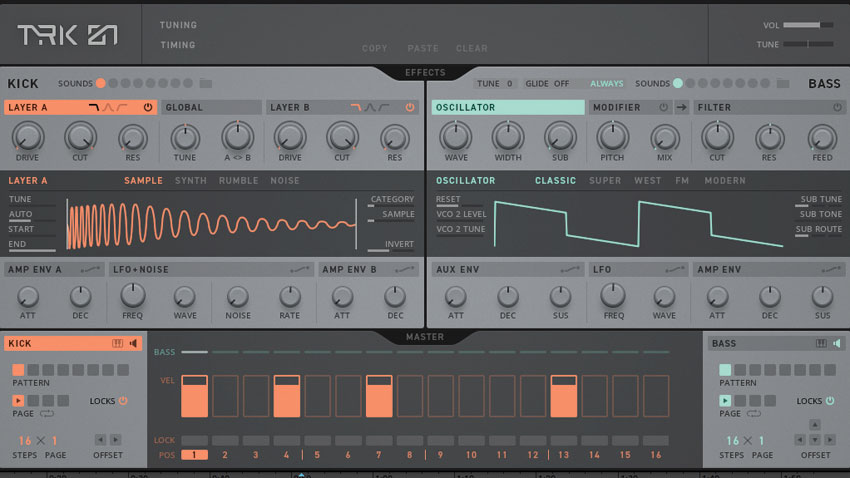 How to create a kick/gliding bass combo using Native Instruments TRK-01