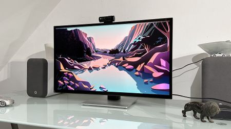 The Acer ProCreator PE320QXT on a desk in a home office during our testing process