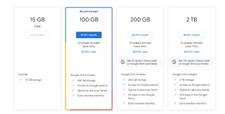 Google One's pricing plans