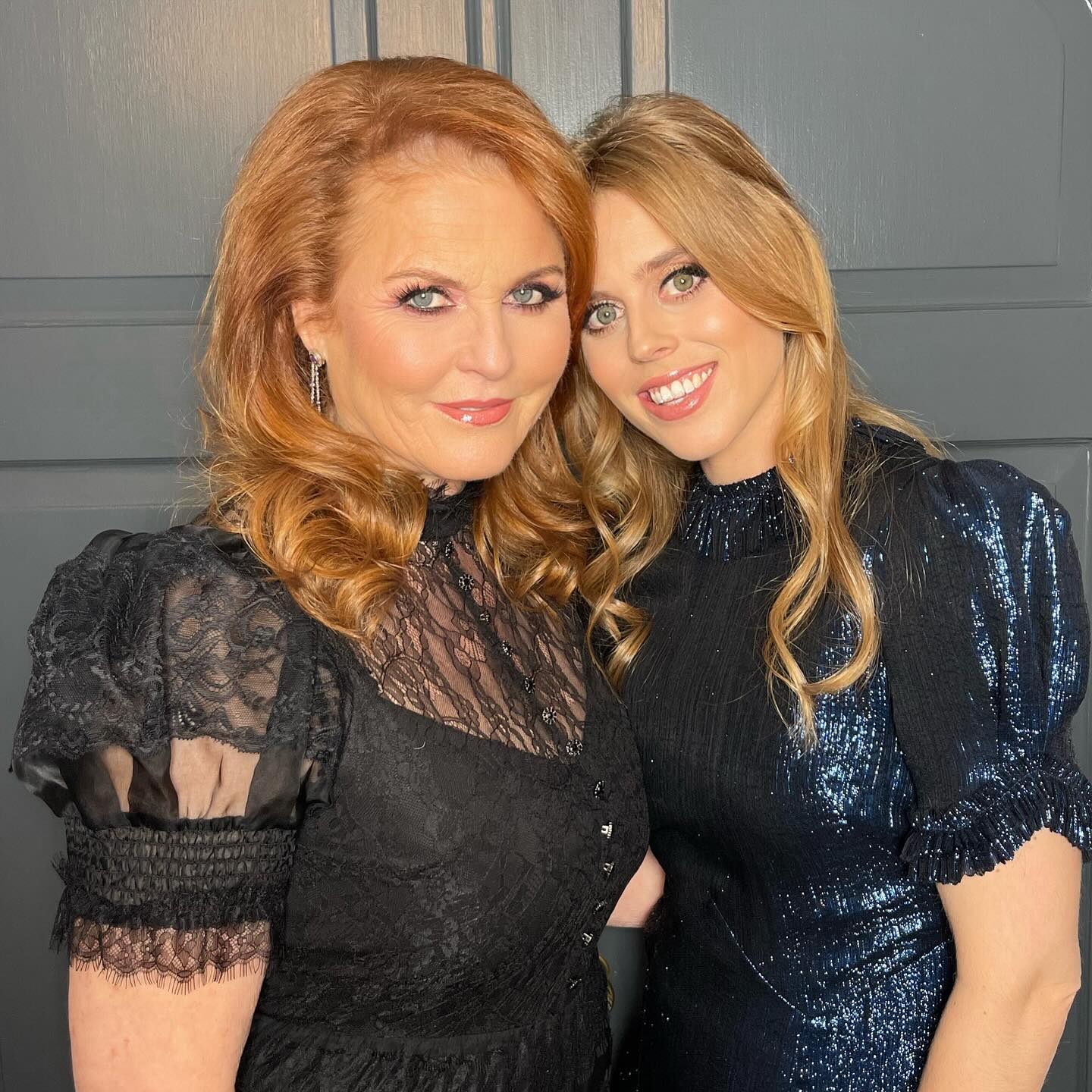 Sarah Ferguson and Princess Beatrice wearing evening gowns