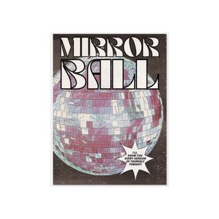 A wall artwork that says 'mirror ball' with a disco ball illustration