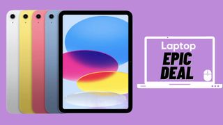iPad 10 in various colorways against purple background