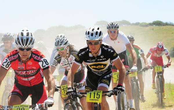 Ryan Trebon, in white, is unaccustomed to starting this far back in the pack