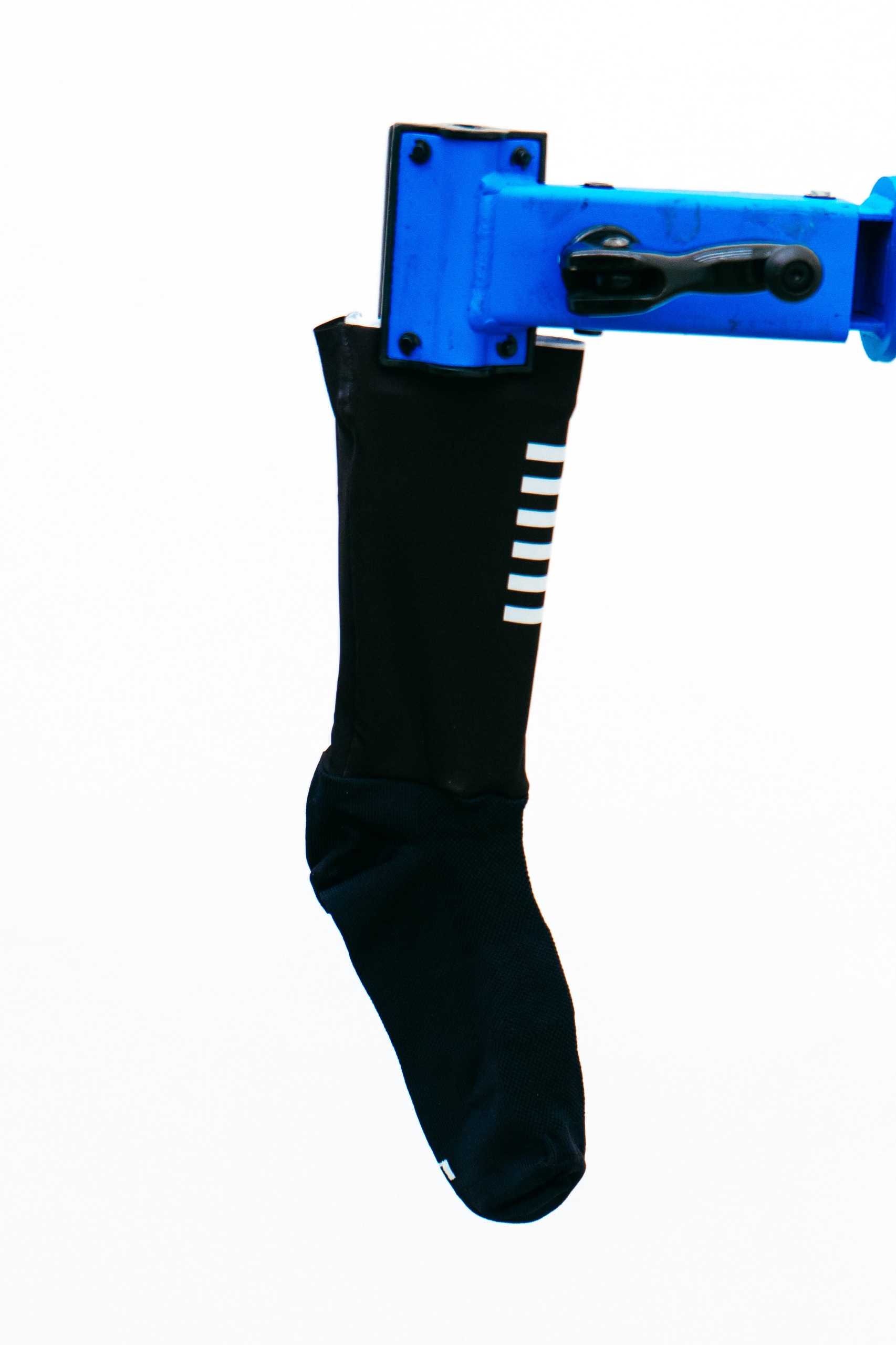 A close up shot of some socks being tested in the wind tunnel