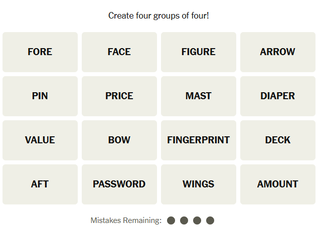 The New York Times Connections puzzle on November 6, 2025