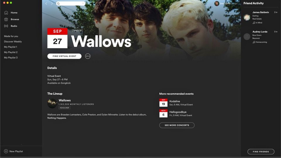 Spotify now lists virtual events alongside real-world ones 