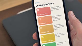 Photo of the Shortcuts app showing starter shortcuts