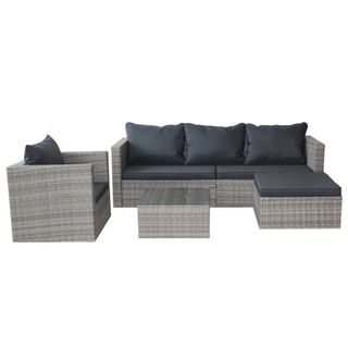 Syngar Rattan Patio Sofa Set - a four piece gray patio furniture set