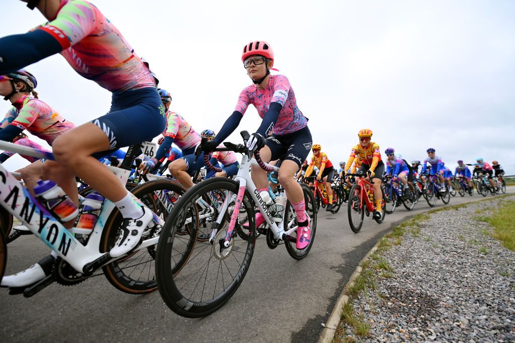 BURY ST EDMUNDS ENGLAND JUNE 06 Abi Smith of United States and Team EF Education Tibco Svb competes during the 8th The Womens Tour 2022 Stage 1 stage from Colchester to Bury St Edmunds WomensTour UCIWWT on June 06 2022 in Bury St Edmunds England Photo by Justin SetterfieldGetty Images