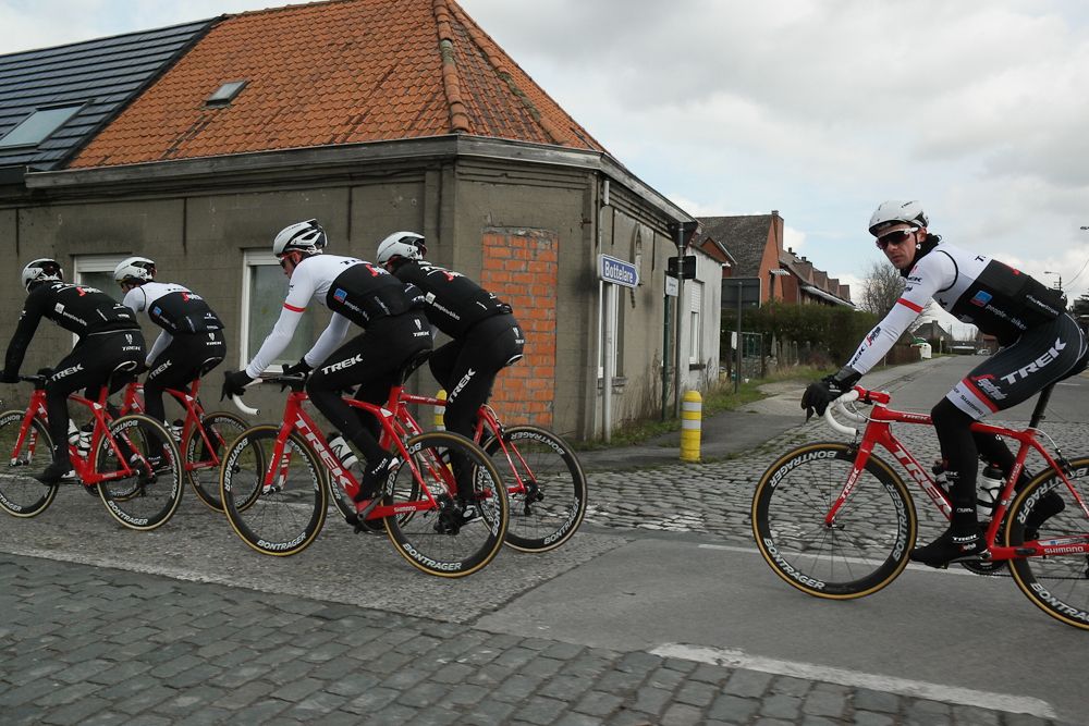 Trek-Segafredo riders train for the opening weekend of the spring Classics.