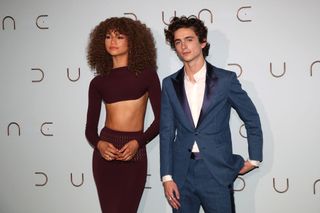 Actors Zendaya and Timothée Chalamet attend the "Dune" photocall At Le Grand Rex on September 06, 2021 in Paris, France