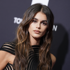 Kaia Gerber at TIME100 Next held at Current at Pier 59 on October 09, 2024 in New York, New York in a little black dress