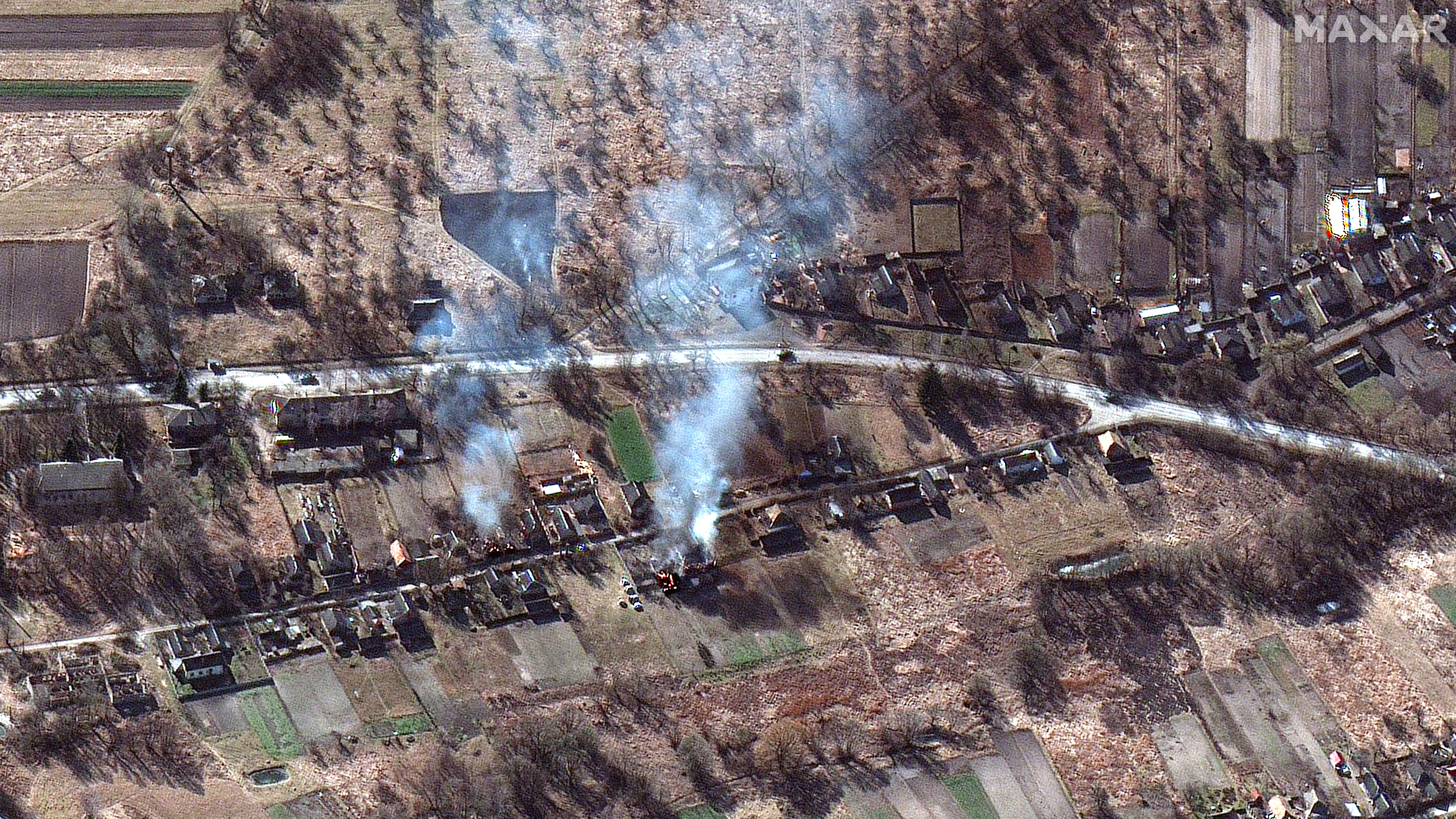 A 40-mile-long Russian military convoy seen from space approaching Ukraine's besieged capital Kyiv.