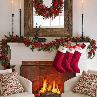 Classic Velvet Stockings on a mantel. 