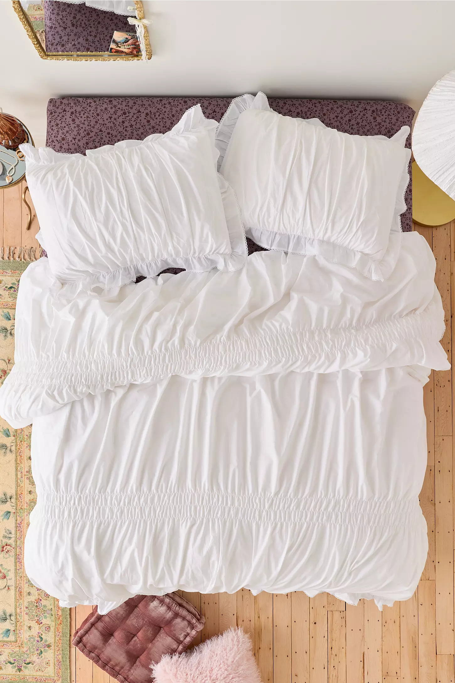 Urban Outfitters, Prairie Ruched Cotton Percale Duvet Cover