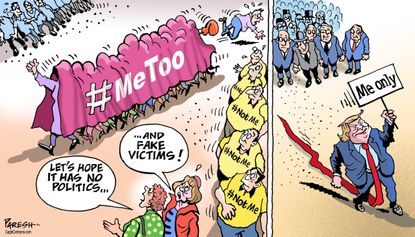Political cartoon U.S. #MeToo Trump false allegations hard time for men
