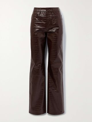 Bonnie Croc-Effect Faux Leather Straight-Leg Pants