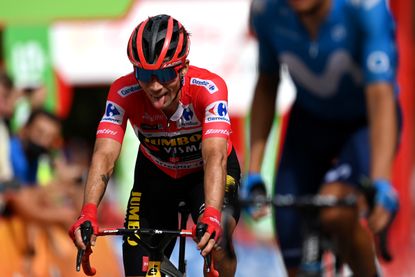 Primož Roglič at the finish of stage 10 at the Vuelta a España