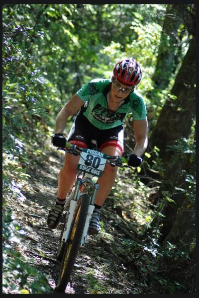 Amanda Carey racing in the Pisgah Mountain Bike Stage Race
