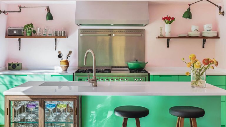 Pink and green kitchen paint color idea