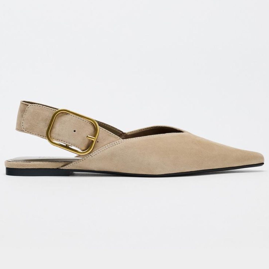 Zara Split Suede Slingback Flat Shoes