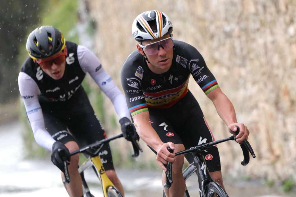 Remco Evenepoel leads Matteo Jorgenson during their Paris-Nice stage 8 attack