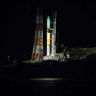 A Japanese H-2A rocket stands poised to launch NASA's Global Precipitation Measurement Core Observatory satellite from tanegashima Space Center in Japan on Feb. 27, 2014.