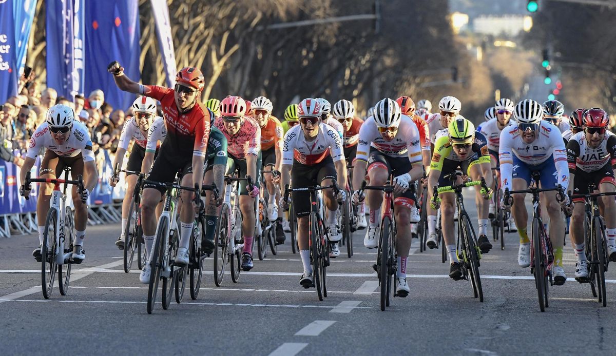 Grand Prix Cycliste de Marseille La Marseillaise 2022 43rd Edition ChateauGombert Marseille1743 km 30012022 Amaury Capiot BEL Team Arkea Samsic Mads Pedersen DEN Trek Segafredo Francisco Galvn ESP Equipo Kern Pharma photo William CannarellaCVSprintCyclingAgency2022