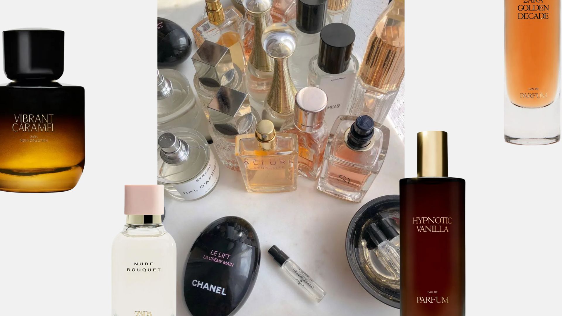A collage of Zara perfumes