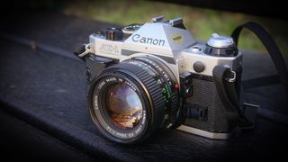 Canon AE-1 Program on a park bench