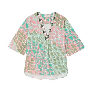 Croc pink and green print v-neck overshirt