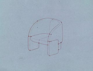 A red-lined sketch of a lazybones chair