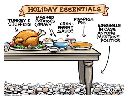 Political Cartoon U.S. Thanksgiving Political Eggshells