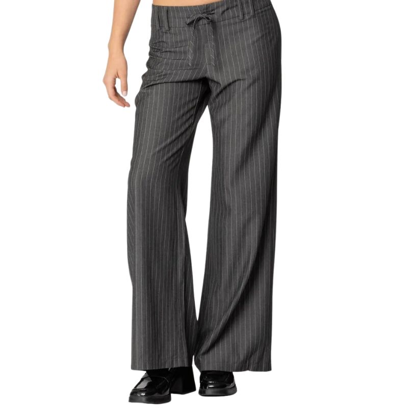 EDIKTED Mayla Pinstripe Drawstring Wide Leg Pants on model 